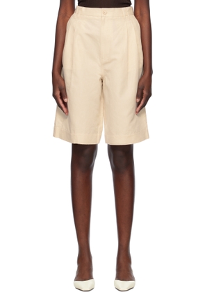 Filippa K Beige Relaxed Pleated Cotton Linen Shorts