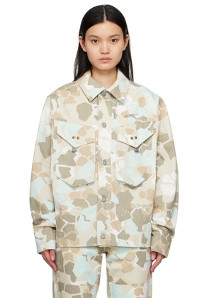 Objects IV Life Beige & Blue Camouflage Denim Jacket