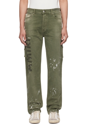 AMIRI Khaki Army Logo Painted Slim Workman Jeans