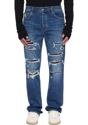 AMIRI Blue Floral Velvet Slim Thrasher Jeans
