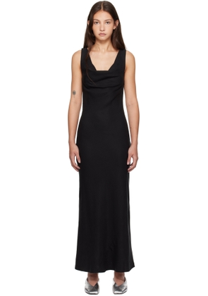 St. Agni Black Double Drape Maxi Dress