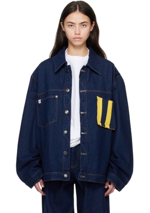 Charles Jeffrey LOVERBOY Navy Knit Patch Cargo Denim Jacket