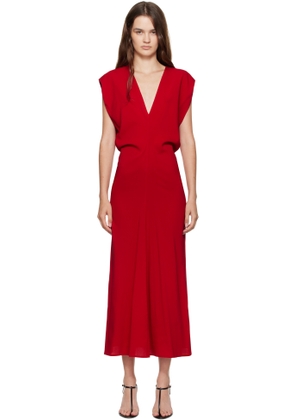 St. Agni Red Plunge Drape Midi Dress