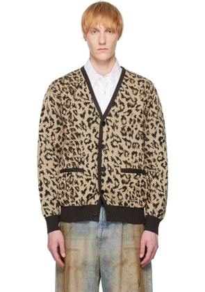 WACKO MARIA Beige Leopard Jacquard Knit Cardigan