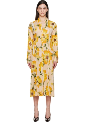 Acne Studios Orange Button-Up Printed Midi Dress