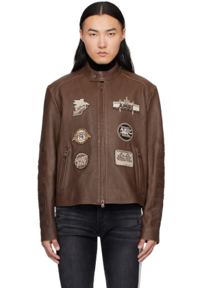 AMIRI Brown 'AMIRI' Patch Racer Leather Jacket