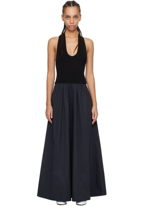 St. Agni Black Plunge Neck Midi Dress