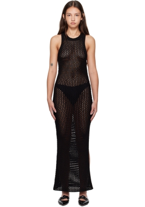 St. Agni Black Cotton Crochet Maxi Dress