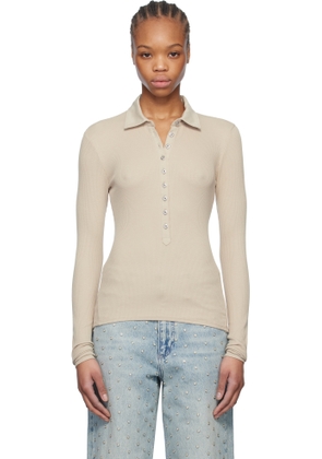 rag & bone Taupe Essential Rib Button Polo