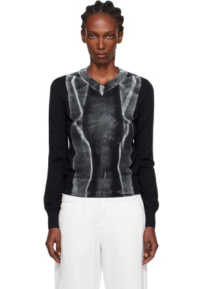 MM6 Maison Margiela Black Folded Printed Gauge 14 V-neck Sweater