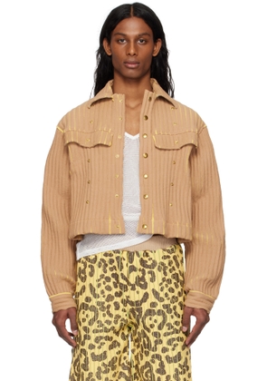 Stanley Raffington Beige & Yellow Ribbed Cropped Work Jacket