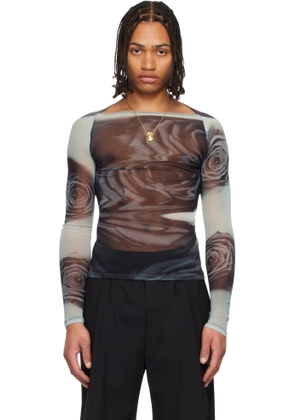 Jean Paul Gaultier Blue & Gray 'The Gray Blurry Roses' Top