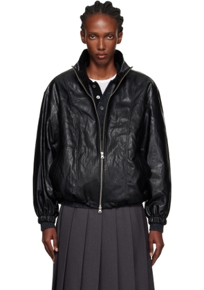 Dunst Black Faux-Leather Wind Breaker Jacket