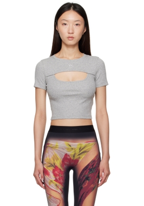 Marine Serre Gray Moon Logo Ribbed Jersey Cut-Out T-shirt