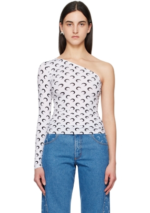 Marine Serre White Recycled Moon Jersey Second Skin Asymmetric T-shirt