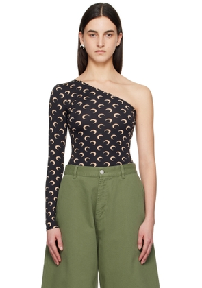 Marine Serre Black Recycled Moon Jersey Second Skin Asymmetric T-shirt