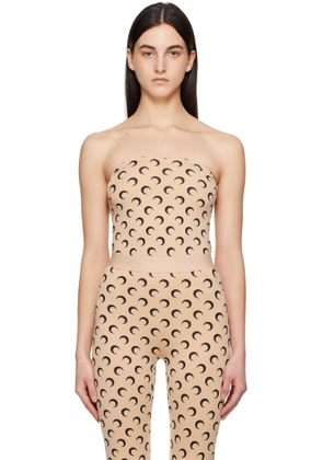 Marine Serre Beige Moon Printed Jersey Second Skin Tube Top