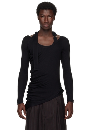 Jean Paul Gaultier Black Ribbed Twisted Double Layer Piercing T-shirt