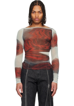 Jean Paul Gaultier Gray & Red 'The Blurry Roses' T-shirt