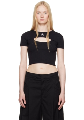Marine Serre Black Moon Logo Ribbed Jersey Cut-Out T-shirt