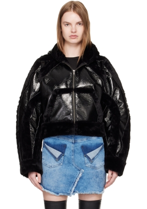 Ottolinger Black Fitted Multiline Faux-Fur Jacket