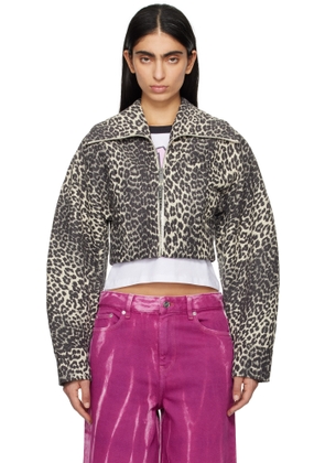 GANNI Beige & Gray Leopard Curve Sleeve Short Jacket