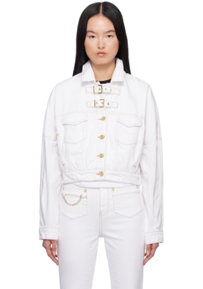 GANNI White Pin-Buckle Denim Jacket