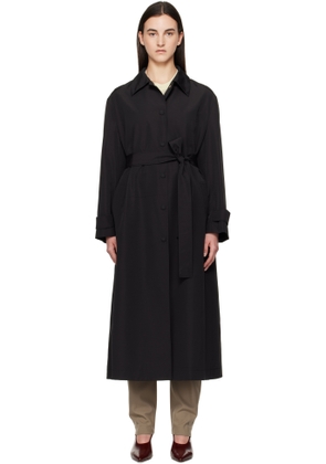 Róhe Black Wool-Nylon Belted Wrap Trench Coat