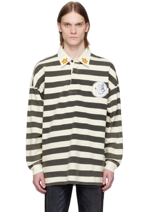 COÛT DE LA LIBERTÉ Black & White Ashton Embroidered Flower Stripe Polo