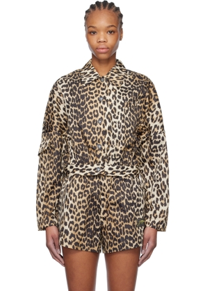 GANNI Black & Brown Duchesse Nylon Cropped Jacket