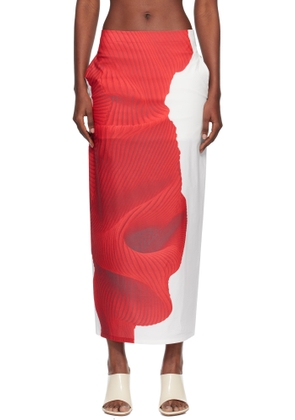 ISSEY MIYAKE White & Red Knit 'As Represented' Midi Skirt