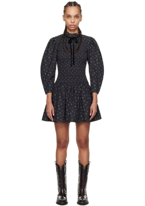 GANNI Black Printed Smock Minidress