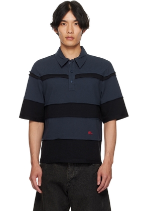 Eckhaus Latta Navy & Black Striated Polo