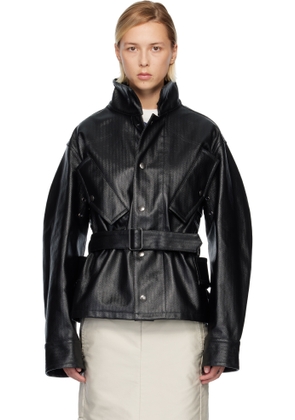 Maison Margiela Black Belted Faux-Leather Jacket