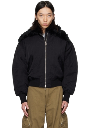Eckhaus Latta Black Shearling Collar Bomber Jacket