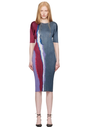 PLEATS PLEASE ISSEY MIYAKE Blue Grainy Colors Midi Dress