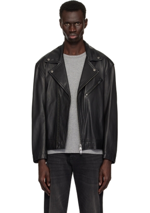 BOSS Black Zip Pocket Leather Biker Jacket