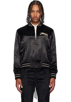 AMIRI Black 'Club Amiri' Satin Bomber Jacket