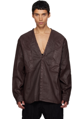 Rick Owens DRKSHDW Burgundy Concordians LS Larry Jumbo Fogpocket Denim Shirt