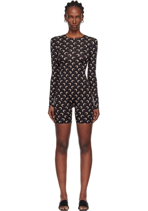Marine Serre Black Recycled Moon Jersey Short Catsuit