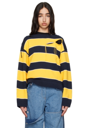 Charles Jeffrey LOVERBOY Yellow & Navy Slash Stripe Sweater