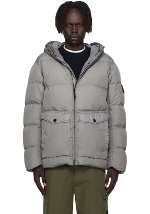 Stone Island Gray 4100011 Hooded Nylon Down Jacket