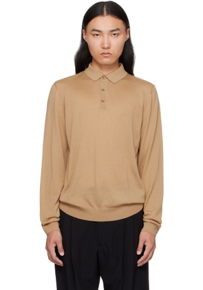 BOSS Tan Long-Sleeved Virgin Wool Polo