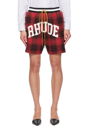 Rhude Red & Black Flannel 'Rhude' Collegiate Court Logo Shorts