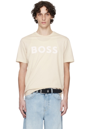 BOSS Beige Cotton-Jersey Logo Print T-shirt