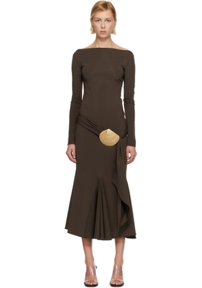 Conner Ives Brown Recycled Spandex Shell Belt Maxi Dress