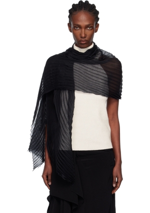 ISSEY MIYAKE Black Silk Wool Pleats Stole Scarf