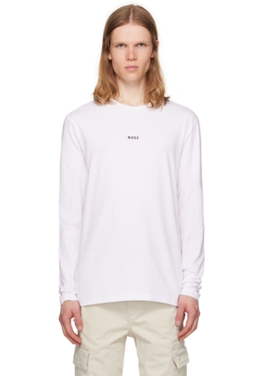 BOSS White Long-Sleeved Stretch Cotton Logo Print T-shirt