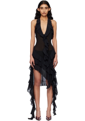 Fancì Club Black Ruffle Midi Dress