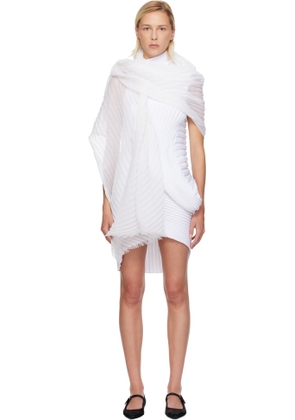 ISSEY MIYAKE White Silk Wool Pleats Stole Scarf